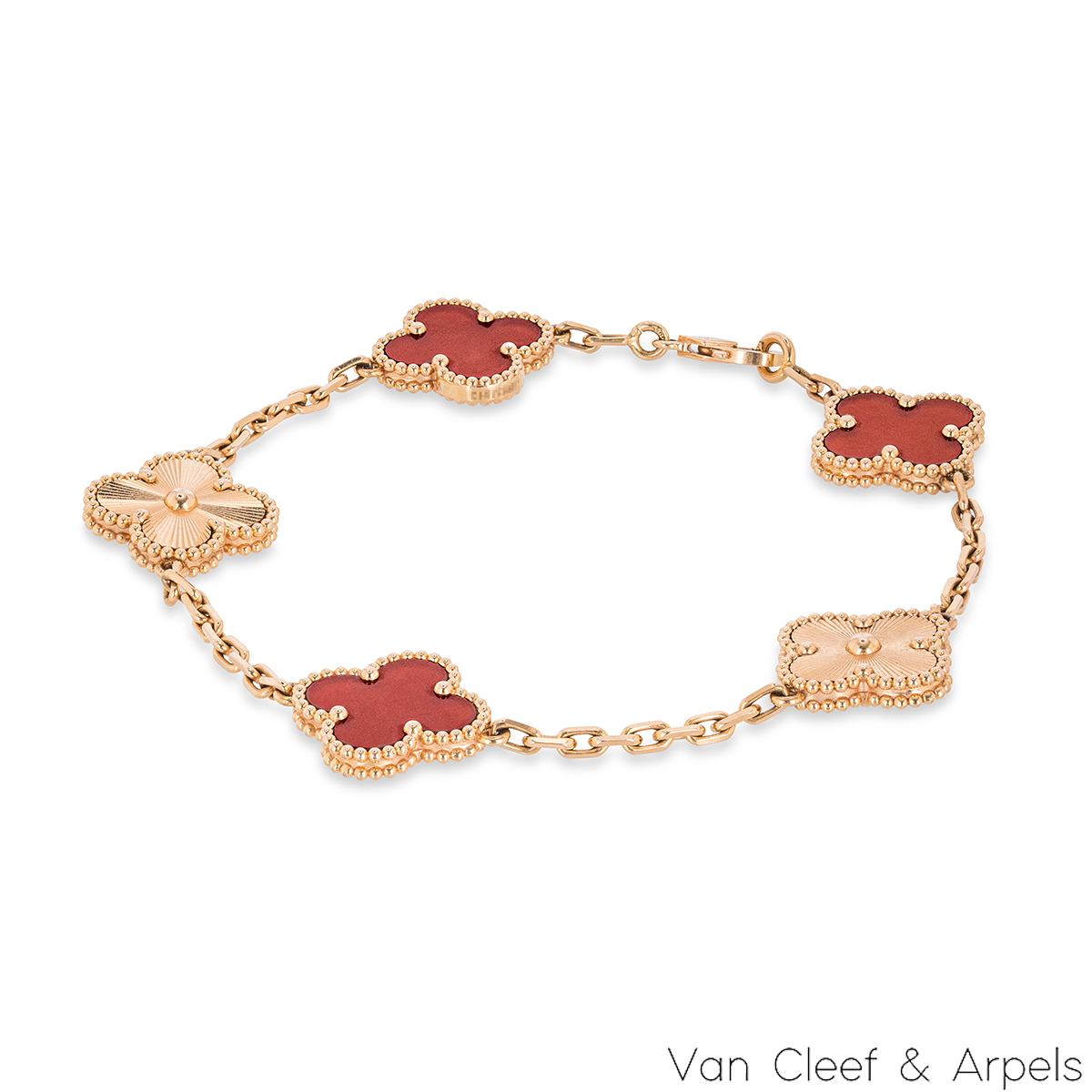 Vintage Alhambra bracelet, 5 motifs 18K rose gold, Carnelian - Van